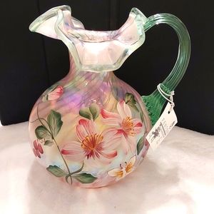 Fenton glass pitcher  - Champagne Satin on Opalescent
